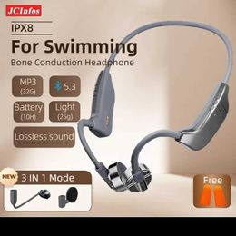 Headsets Bone conductive Bluetooth earphone 3-in-1 mode 32g memory Mp3 open music earphone Ipx8 waterproof swimming sports earphone J240508