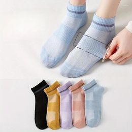 Women Socks 7 Pairs Plaid Print Ribbed Soft & Lightweight Ankle Women's Stockings Hosiery