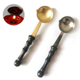 Handle Vintage Spoon Wooden Fire Lacquer Party Favour Wedding Invitation Card Seal Accessories Stainless Steel Stamp Spoons Holiday Supplies s