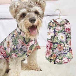 Dog Apparel Lapel Design Pet T-shirt Breathable Cotton Clear Floral Print Costume For Walking