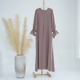 Ethnic Clothing Dress Under Abaya Inner Long Slip Dresses Flare Sleeves Muslim For Women Dubai Luxury Turkey Islamic Kaftan Hijab Robe