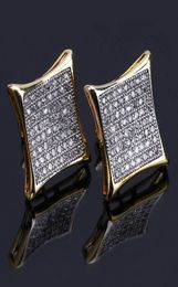 Stud Earrings Jewellery For Women New Fashion Exquisite Glarings Zircon Square Earrings Luxury Hip Hop 18K Gold Plated Men Stud Earr2919834