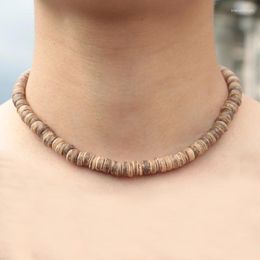 Choker Minimalist Mens Necklace Natural Wenge Wood Collar Boyfriend Gift 4/6/8mm Disc Beads Erkek Kolye Neck Accessories Collier