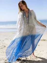 Sexy See Through V-Neck Bats Sleeve Side Split Beachwear Summer Vacation Plus Size Kaftan Dress Women Swimsuit Cover-ups Q952