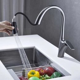 Kitchen Faucets Brushed Grey Brass Pull Out Sink Faucet And Cold Water Mixer Tap