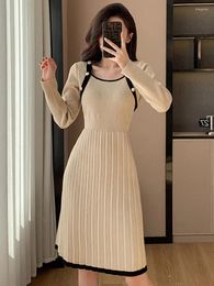 Casual Dresses High Quality Autumn Winter Sweater Dress Women Elegant Square Collar Long Sleeve Waist Slim Knee-Length Knitted