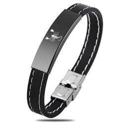2018 New 12 Zodiac Signs Silicone Bracelet for Men Women Stainless Steel Clasps Virgo Libra Scorpio Mens Bracelets Wristband6115388