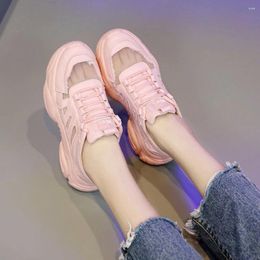 Fitness Shoes Chunky Sneakers For Women Pink Leather Platform Casual Woman Korean Fashion ComforTennis Female Sports Running Trainers