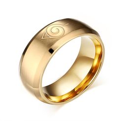 Anime Naruto Ring Fine Jewellery 8mm Gold Cool Men Jewellery Stainless Steel Mens Man Party Accessories Usa Size9840397