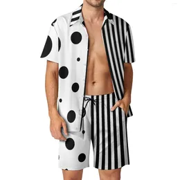 Men's Tracksuits Striped Polka Dot Men Sets Black And White Two Tone Casual Shorts Vacation Shirt Set Summer Trending Suit Short Sleeve