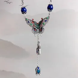 Chains Vintage Ethnic Style Colourful Enamel Butterfly Tassel Necklace For Women Original Design Sweet Long Pendant 925 Silver Jewellery