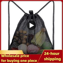 Storage Bags Portable Multifunctional Drawstring Mesh Gym Sports Basketball Shoulder Net Backpack 40 45cm Outdoor Beach Use Bag