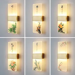 Wall Lamp 6W 10W Acrylic Indoor Chinese Style LED Printing Light Bedroom Living Room Balcony Bedside Lights AC85-265V