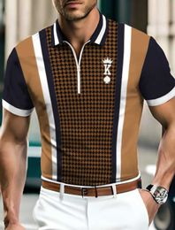 Men's Polos 3D printing king graphic fashion mens shirt classic polo casual trend zippered short sleeved T-shirt regular Q240508