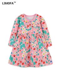 Girl's Dresses LJMOFA Childrens Baby Dress Spring New Cotton Long sleeved A-Line Skirt Cute and Cute Little Girl Princess Flower Printed Clothing D226L240508