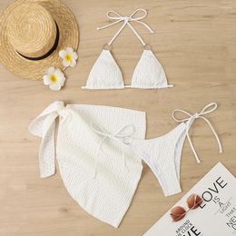 Women's Swimwear 2024 White 3 Pieces Set Swimsuit Women Thong Female Sexy String Bikini With Skirt Beachwear Bathing Suit Summer