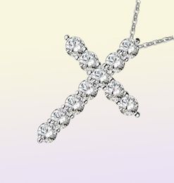Brand New Luxury Jewellery 925 Sterling Silver Full Round Cut White Topaz CZ Diamond Cross Pendant Party Popular Women Clavicle Neck5445002