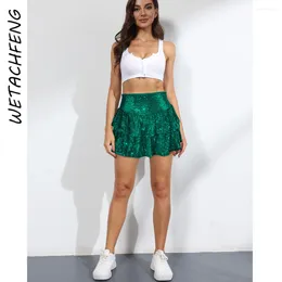 Skirts Summer Pleated Women's Sequin High Waist Ruffles Safety Pants Mini Dancing Sports Female XS Shorts