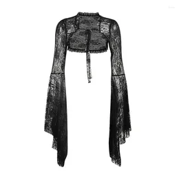 Women's Jackets Women Tie Front Shrugs Long Sleeve Cropped Lace Sheer Boleros Shrug Cardigan Dropship