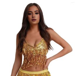 Women's Tanks Women Sexy Sparkling Sequin Fringe Halter Top Sleeveless Belly Dance Nightclub Bra Shiny Bronzing Vest