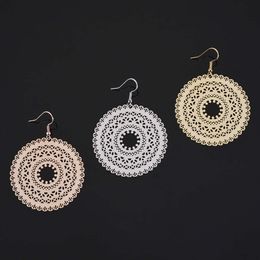 Charm Earrings made of metal copper plate carved with hollow round pieces Bohemian ethnic style rose gold earrings