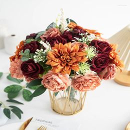 Decorative Flowers Combination Artificial Silk Peony Rose Hydrangea Fake Stem DIY Wedding Bridal Bouquets Table Party Decoration