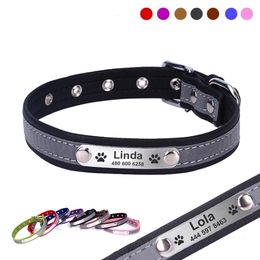 Personalised Dog Collar Leather Reflective Cat Custom Engraved ID Tag For Puppy Large Dogs Pet accessories 240508