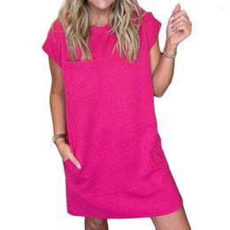 Casual Dresses Summer Women Dress Loose Round Neck Side Pockets Short Sleeve A-line Mini