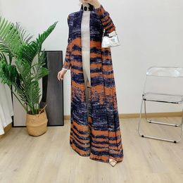 Women's Trench Coats Miyake Pleated Original Designer Printed Long Sleeve Coat Women 2024 Autumn Winter Abaya Style Cardigan Plus Size