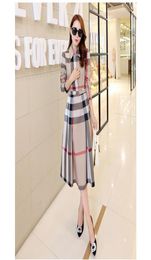 New Fashion Spring Summer Women Dress Long Sleeve Stand Collar Plaid Party Work Business Shirt Dresses Clothing 3 colors6314854