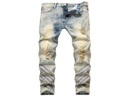 Unique Mens Retro Ripped Skinny Jeans Fashion Designer Vintage Straight Leg Slim Fit Motocycle Scratched Biker Denim Pants JB5363351452