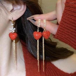 Dangle Earrings Luxury Sweet Zircon Love Heart Tassel Long Drop For Women Fashion Temperament Simple Jewellery