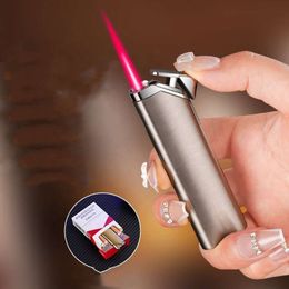 Wholesale Outdoor Windproof Red Flame Compact Iatable Lighter Mini Portable Metal Lighter Can Print Advertising Lighter