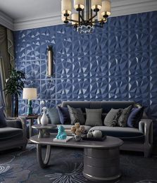 Art3d 50x50cm 3D Plastic Wall Panels Soundproof Navy Blue Diamond Design for Living Room Bedroom TV Background Pack of 12 Tiles 37210746