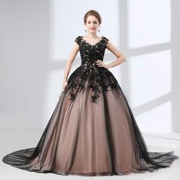 Black Wedding Dresses ball gown appliques elegant puffy wedding bridal dress plus size wedding dress real