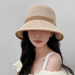 Wide Brim Hats Bucket Hat Spring Summer Hollow Cotton Linen Solid Colour Sunhat Fisherman Caps Casual Foldable Beach Cap