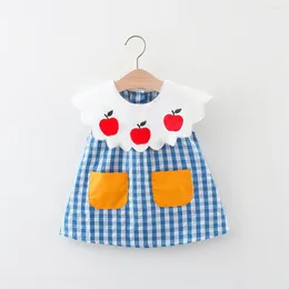 Girl Dresses Summer Baby Dress Cotton Princess Embroidered Lapel Plaid Sweet Korean Version Children'S Clothing