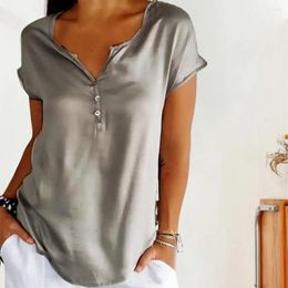 Women's Blouses Women Summer Casual T-shirt V-neck Buttons Half Placket Short Sleeve Tee Shirt Solid Color Loose Fit Pullover Tops
