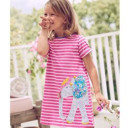 Girl's Dresses Jumping Metres Summer Princess Girls Dresses With Elephant Applique Short Sleeve Kids Clothing Hot Selling Costume Baby FrocksL2405