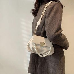 Shoulder Bags Korean Fashion Pearl Decor Handbag For Women 2024 Designer Quality PU Leather Ladies Bag White Girl Crossbody