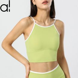 AL Yoga Tank Tops Womens Sports Bras Summer Underwear High Stretch SweatTops Shockproof Sweat Wicking Running Fitness Dance Vest Colour Blocking Thin Shoulder Strap