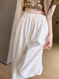 Women's Pants Heavy Industry Diamond Wide Leg For 2024 Summer Elastic High Waisted Drape Loose Straight Long