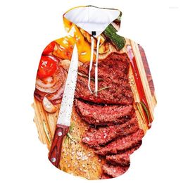 Men's Hoodies Funny 3D Print Hamburger Hoodie For Men Beef Steak Pizza Graphics Sweatshirts Women Cool Streetwear Tops Clothes