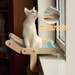 Mewoofun Sturdy Cat Window Perch Wooden Assembly Hanging Bed Cotton Canvas Easy Washable Multi-Ply Plywood Selling Hammock 240425