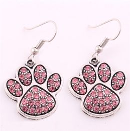 Whole Women Fashion Earrings Cat Paw Print Shape Design With Sparkling Crystals Gift For Cat Lover Zinc Alloy Drop4844131