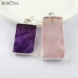 Pendant Necklaces BOROSA Gems Stone For Women Necklace Amethysts Slice Rose Crystal Chain Fittings Quarzt Druzy Charms Jewellery Accessories