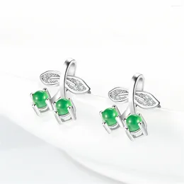 Stud Earrings 925 Silver Natural Green Jadeite Beads Cherry Style Lucky Earring Certificate Luxury Jade Woman's Bridal Ear Jewellery