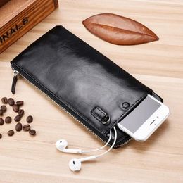 Wallets Fashion Trend Men's Rectangular Wallet Korean Version Youth Zipper Male's Mobile Phone Bag Ultra-thin Easy To Carry