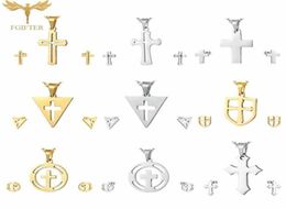 Retro Cross Jewelry Sets for Women Men Choker Jesus Christian Religion Jewelry Stainless Steel Pendant Necklaces Earrings Set247w1876924