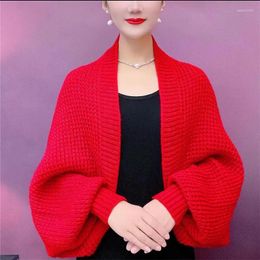 Women's Knits Women Knitted Cardigan For Vintage Harajuku Lantern Sleeve Shawl Tops Female Elegant Dense Woven Mesh Long Sleeved